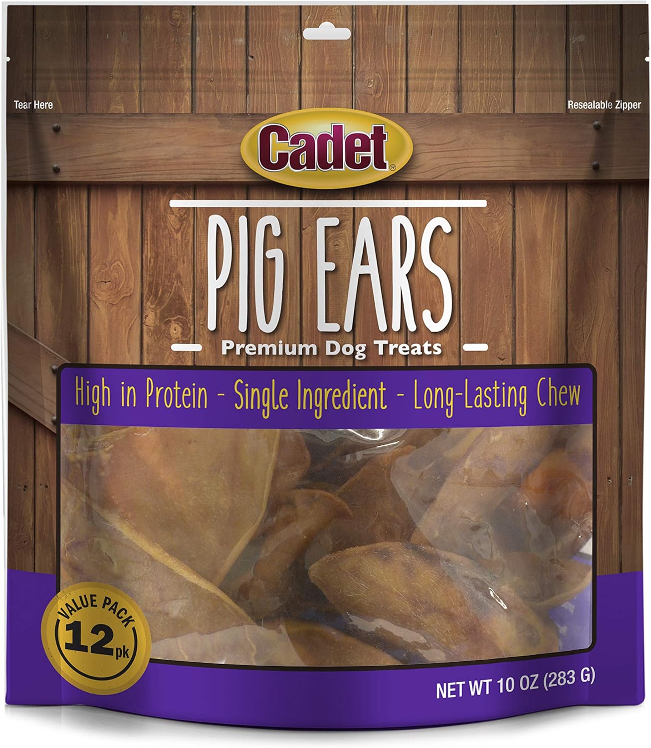 Cadet Natural Pig Ears for Dogs 100% Pork Oven Roasted Dental Chews 12 Pack