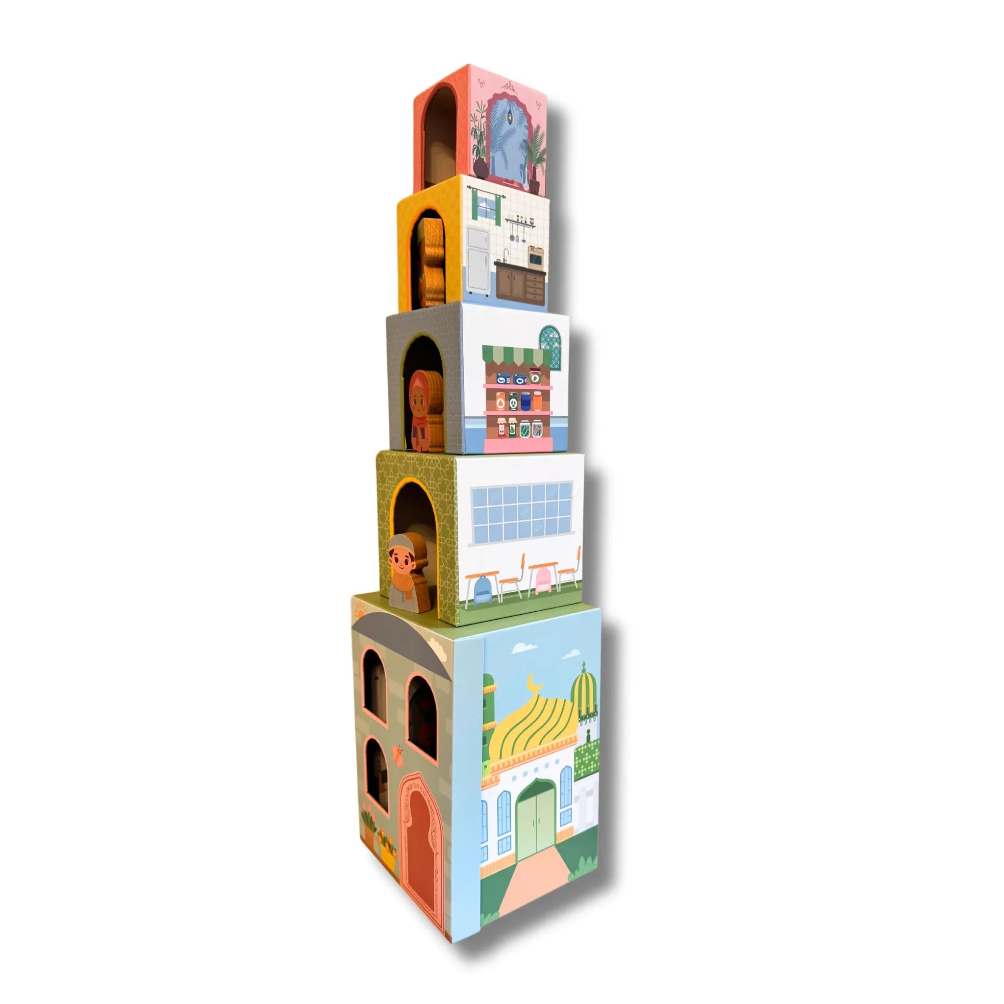 Stacking Houses (Set of 5 Houses and 3 Hardwood Characters) - BIG FRENCHIES