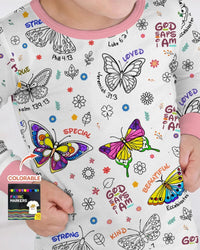 Colorable God Says I Am Butterfly Bamboo Two Piece Long Sleeve Pajama Set