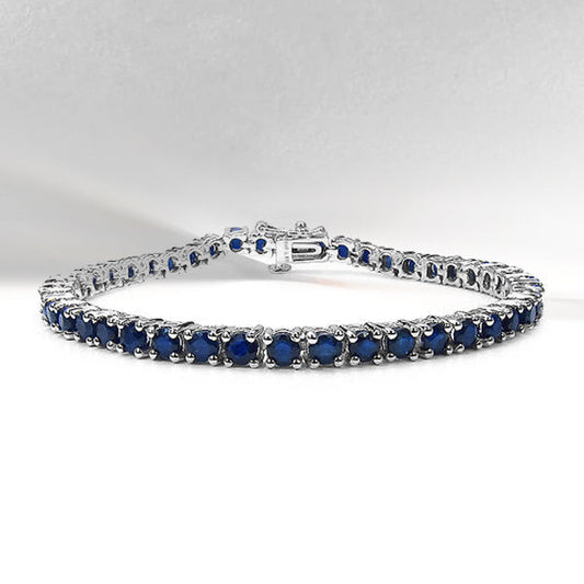 8.36 Carat Genuine Blue Sapphire .925 Sterling Silver Bracelet