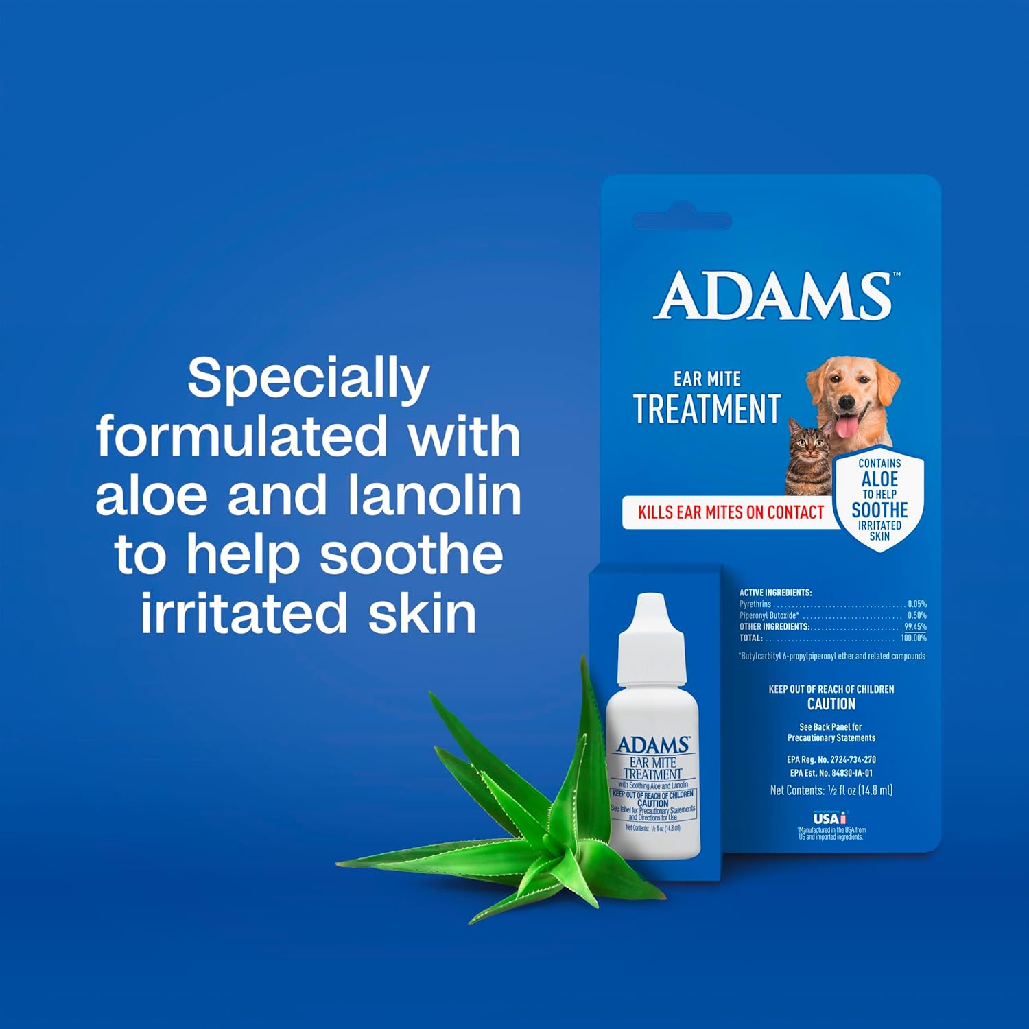 Adams Ear Mite Treatment for Dogs & Cats 0.5oz Kills Mites Fast Soothes Pet Ear 2PCK
