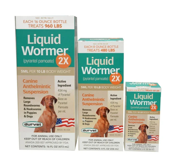 Puppy Dog Durvet Liquid Wormer 2x Puppies Adult Dogs 8 Oz. Hookworms Roundworms Safe