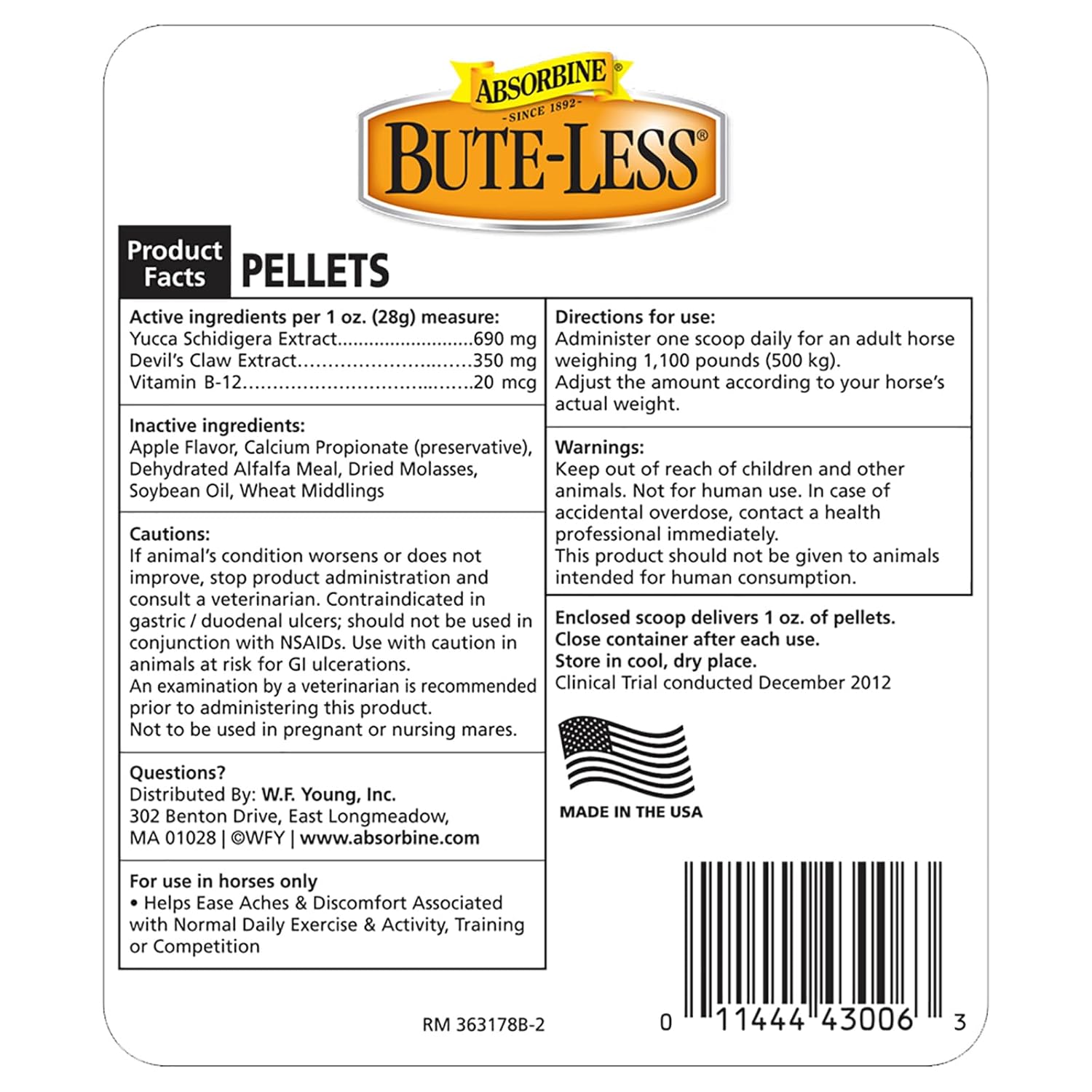 Absorbine Bute Less Pellets Horse Recovery Support 5 lbs.