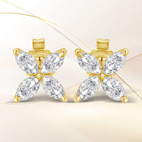 14K White Gold 1/2 Cttw Marquise Diamond 8 Stone Floral Leaf Stud Earrings (H-I Color, SI1-SI2 Clarity)