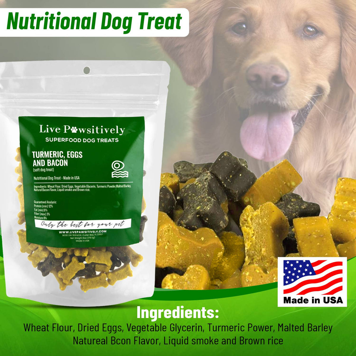 Live Pawsitive Turmeric, Eggs & Bacon Soft Dog Treats, 6 oz