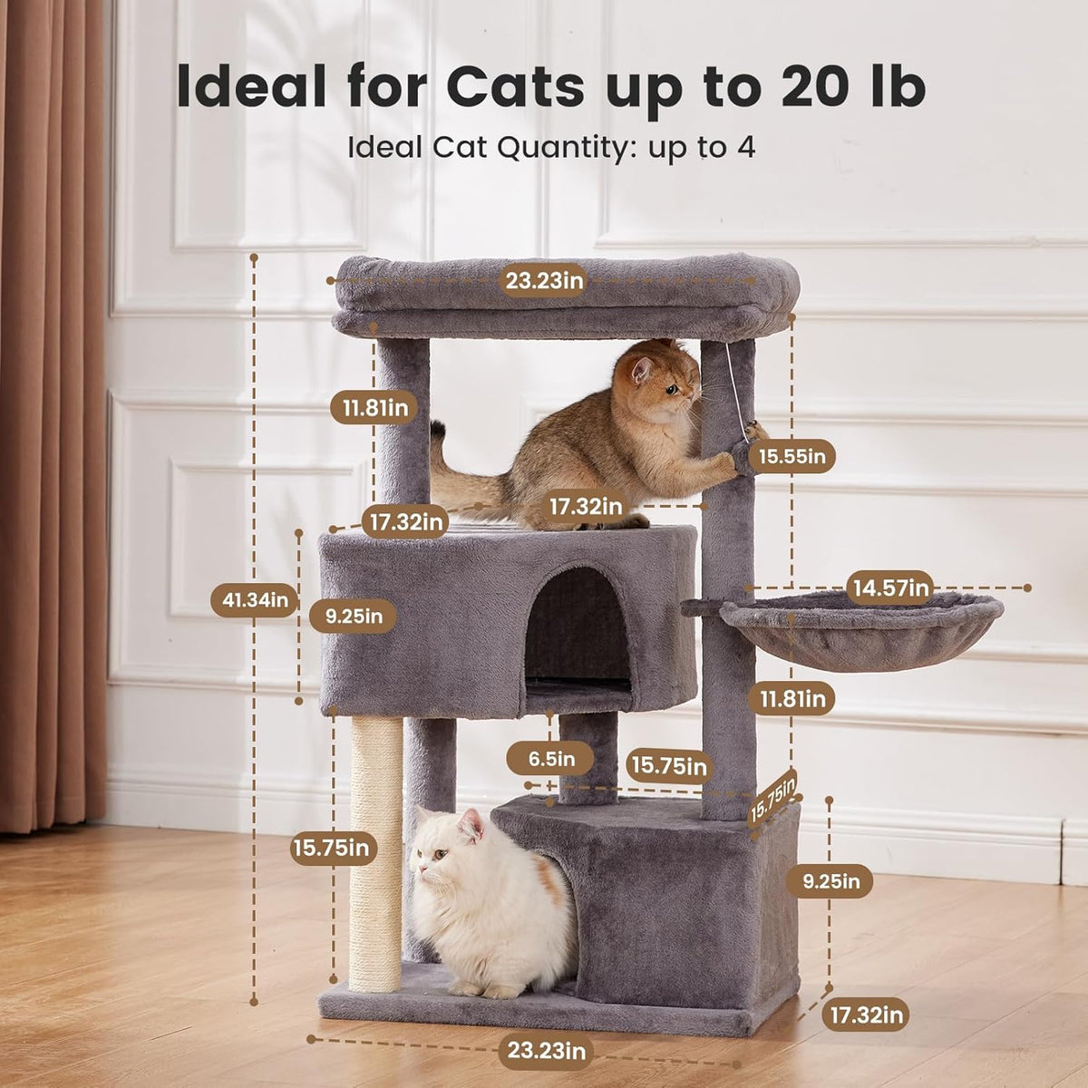 Gardner Pets Large Cat Tree For Medium To Large Cats, Heavy-Duty Cat Tower With Scratch Post And Washable Top Perch. Sel
