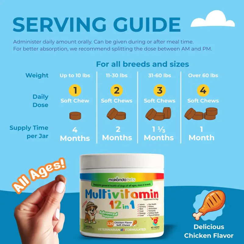 12 in 1 Multivitamin for Dogs - 120 Soft Chews - BIG FRENCHIES