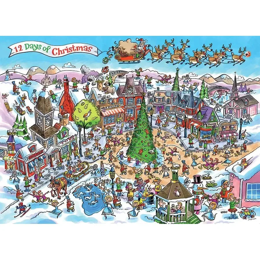 12 Days of Christmas Doodle Town 1000 Piece Jigsaw Puzzle Cobble Hill - BIG FRENCHIES