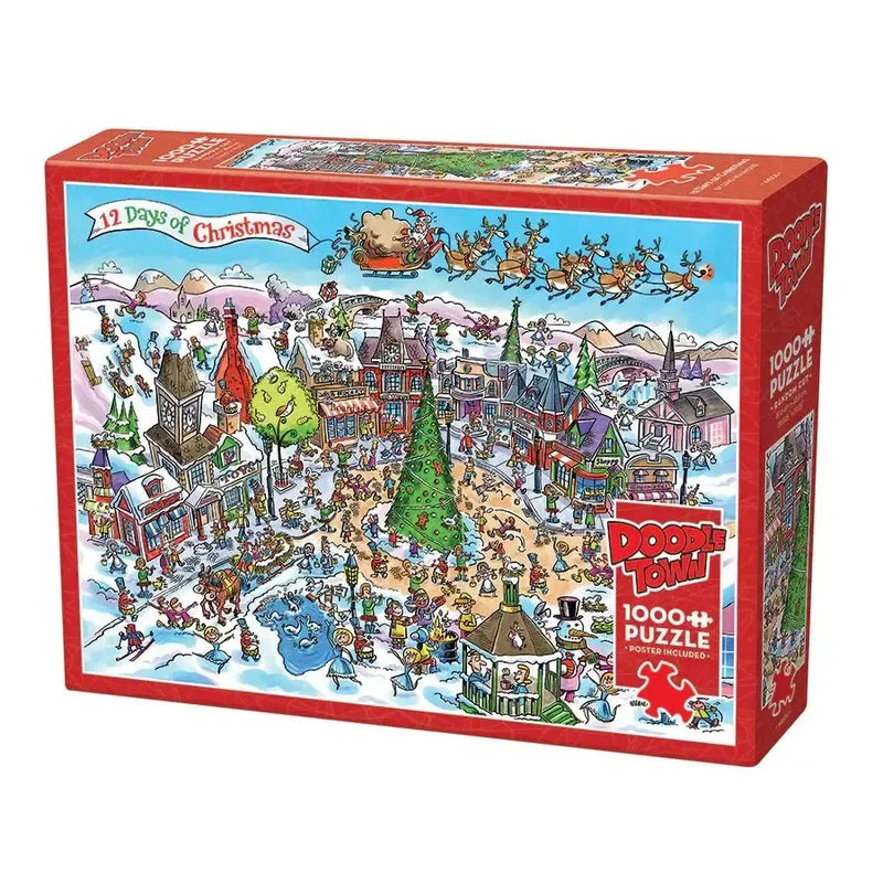 12 Days of Christmas Doodle Town 1000 Piece Jigsaw Puzzle Cobble Hill - BIG FRENCHIES