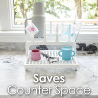 PopYum Glacier White Space Saving Drying Rack from 100% Recycled Bottles, countertop for Baby Bottles, Plastic Bags, Cups, Glass, tumblers, Compact - BIG FRENCHIES