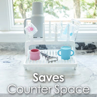 PopYum Glacier White Drying Rack from 100% Recycled Bottles with Silicone Drying Mat, countertop for Baby Bottles, Plastic Bags, Cups, Compact - BIG FRENCHIES