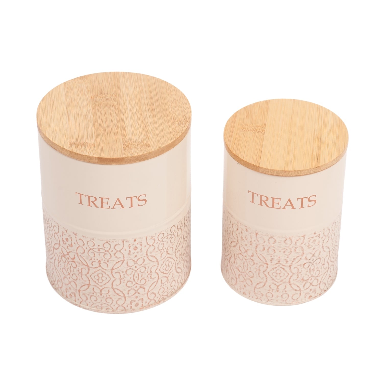 Country Living Dog Treat Canisters - Set of 2 Carbon Steel Jars with Bamboo Lids – White Swan - BIG FRENCHIES