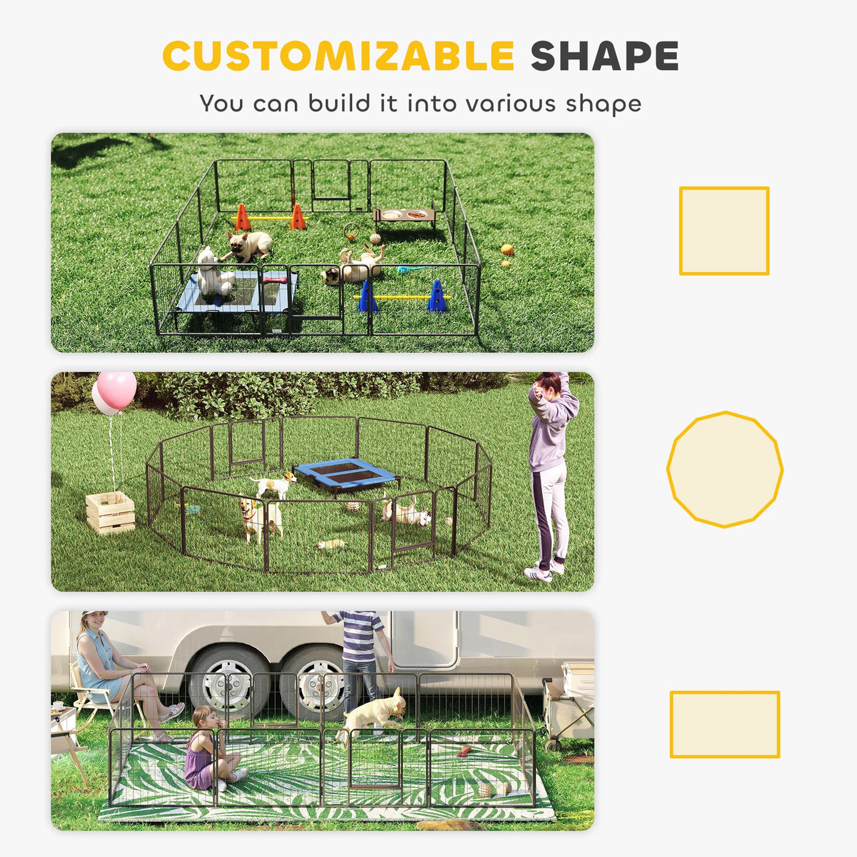 Dog Playpen, 31.5"W Heavy-Duty Metal Puppy Play Pen, Pet Exercise Fences for Outside and Indoor, DIY Design with Door fo