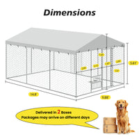 15x10 FT Large Outdoor Dog Kennel with Canopy, Heavy Duty Galvanized Steel Frame, Waterproof Cover, Built-in Elevated Fe