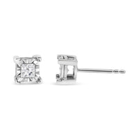 .925 Sterling Silver 1/2 Cttw Miracle Set Princess-cut Diamond Solitaire Stud Earrings (H-I Color, SI2-I1 Clarity)