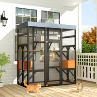 Large Outdoor Cat Enclosure Catio with 5 Platforms & 2 Napping Houses, Secure Metal Wire, Easy Assembly for Indoor & Out