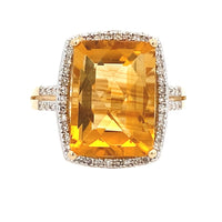 Natural 4.42ct Citrine Diamond Ring 14KT Yellow Gold