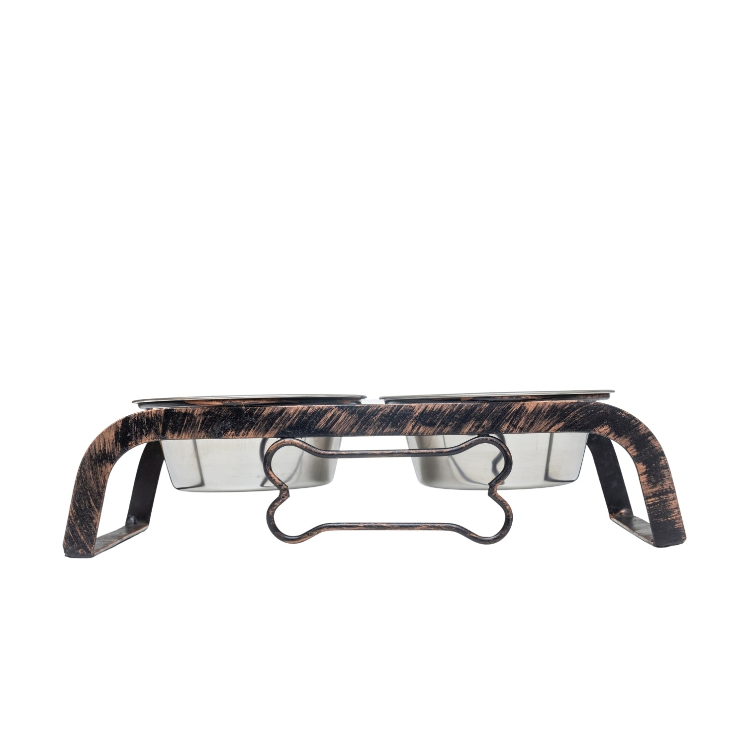 Country Living Rustic Dog Bone Elevated Feeder with 2 Stainless Steel Bowls - BIG FRENCHIES