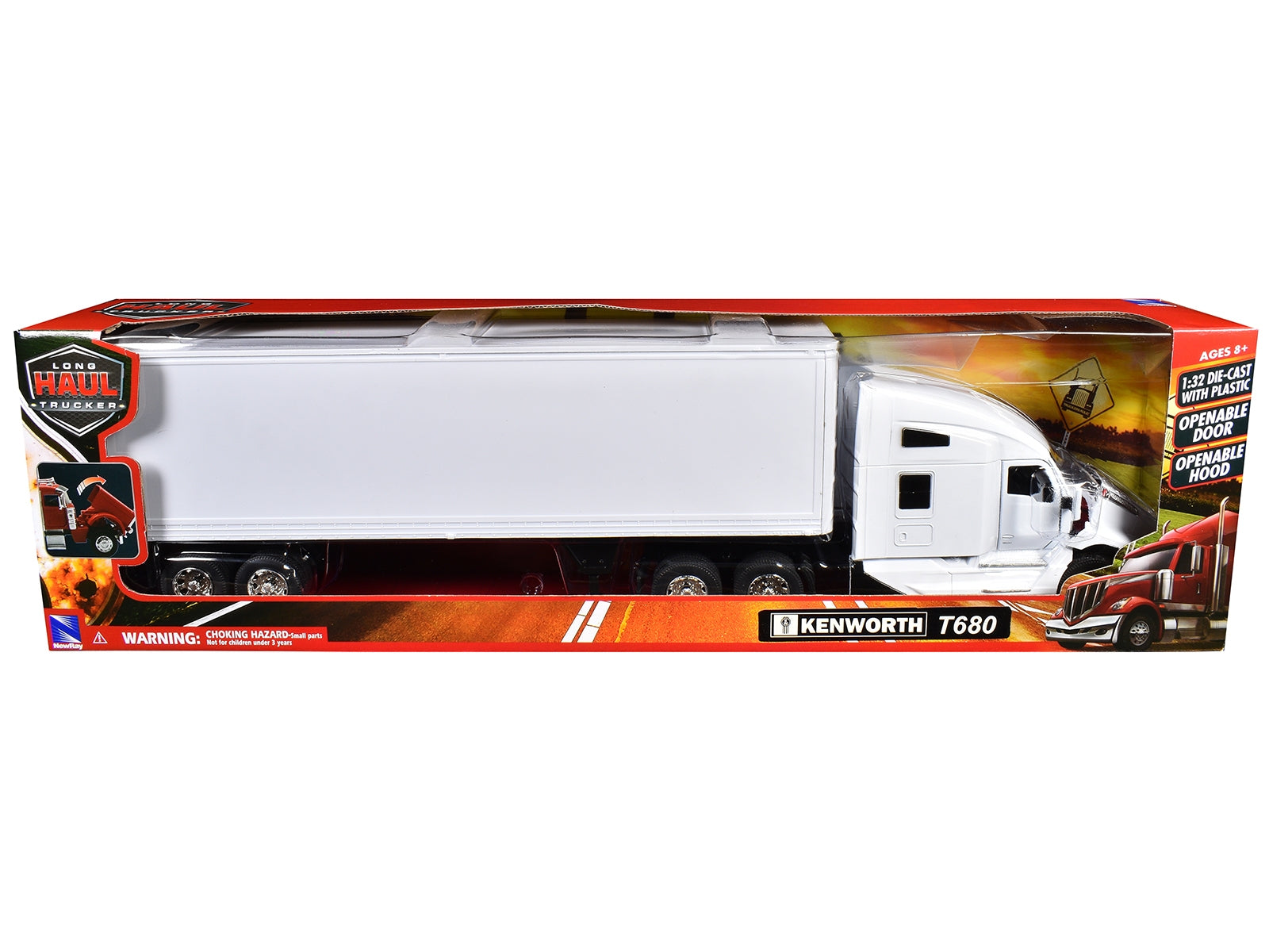 Kenworth T680 Truck White with Dry Van Trailer White "Long Haul Trucker" Series 1/32 Diecast Model by New Ray