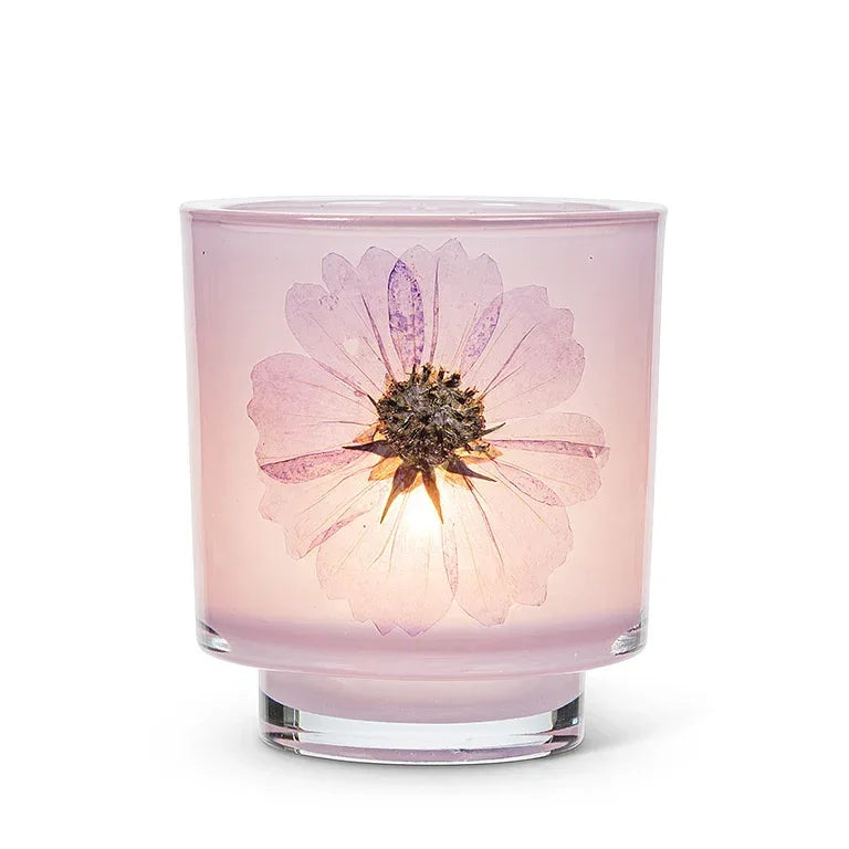 Frosted Glass Votive Candle Holder With Pressed Flowers Set of 4 - BIG FRENCHIES