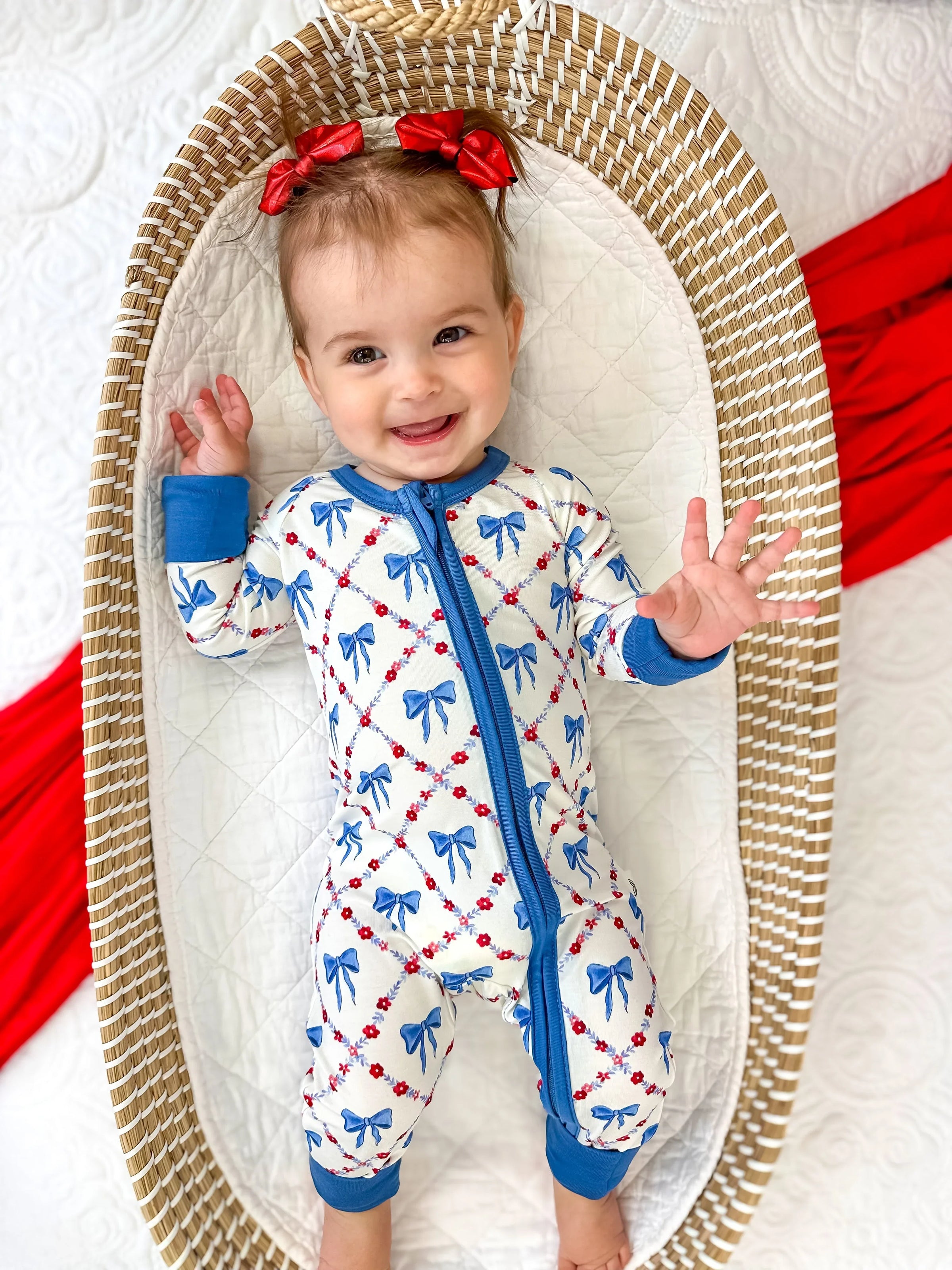 Red White & Bows Bamboo Zippy Pajamas - BIG FRENCHIES