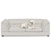 Oversized Pet Sofa, Curved Armrest Rectangular Dog Sofa, Linen Fabric Comfort Pet Couch for Large & Oversized Dogs-Beige