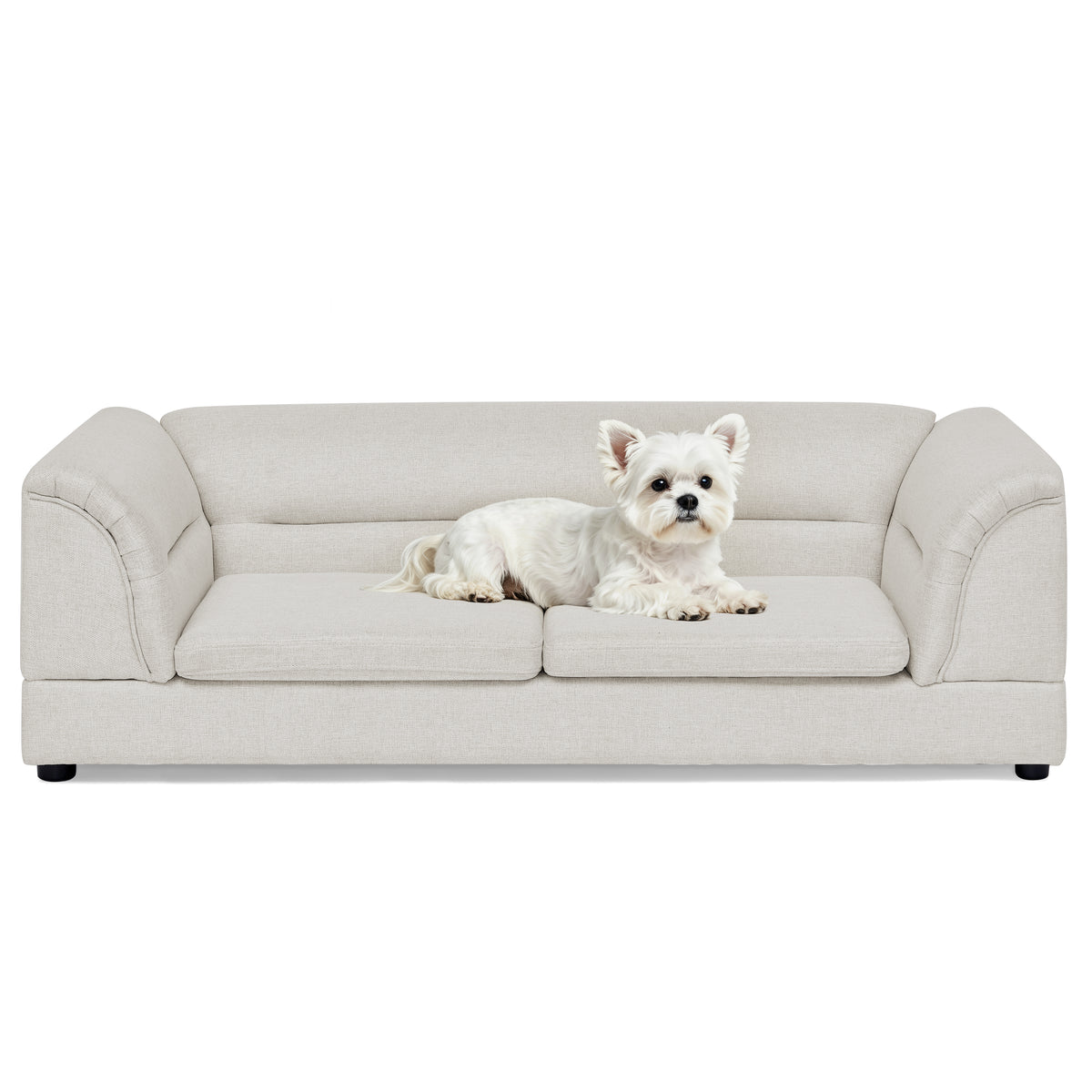 Oversized Pet Sofa, Curved Armrest Rectangular Dog Sofa, Linen Fabric Comfort Pet Couch for Large & Oversized Dogs-Beige