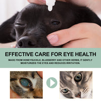 Pet Eye Drops For Dogs & Cats, Gentle Eye Cleaner With Honeysuckle Oil & Blueberry Extract, Soothes Irritation, Tear Sta