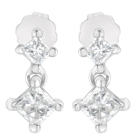 14K White Gold 3/4 cttw Double Diamond Princess-Cut Stud Earrings (I-J Clarity, I2-I3 Color)