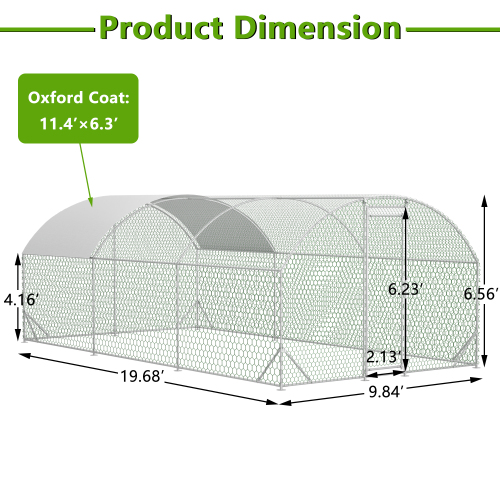 Large Chicken Coop Metal Chicken Run With Waterproof And Anti-UV Cover, Dome Shaped Walk-in Fence Cage Hen House For Out