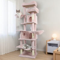68in Tall Multi-Level Green Cat Tree with Hammocks, Hanging Basket, Cat Cave, Removeable Cushion, Scratching Posts - Plu