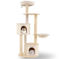 60 Inch Tall Wooden Cat Tree Multi-Level Cat Tower With Sisal Scratching Posts & Condos For Indoor Cats, Natural