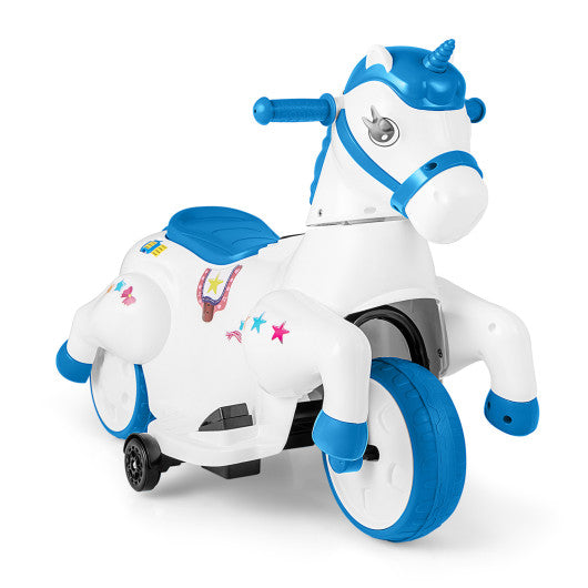 12V Unicorn Ride on Toy with Training Wheels and Horse Riding Mode-Navy - BIG FRENCHIES