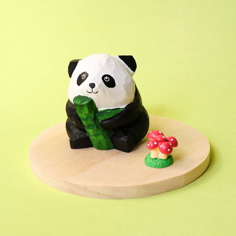 Hand-Carved Wooden Panda Figurine – Cute Handmade Decor with Mini Accessories - BIG FRENCHIES