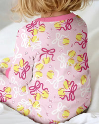 Softball Cherry Mom And Girl Matching Bamboo Two Piece Long Sleeve Pajama Set