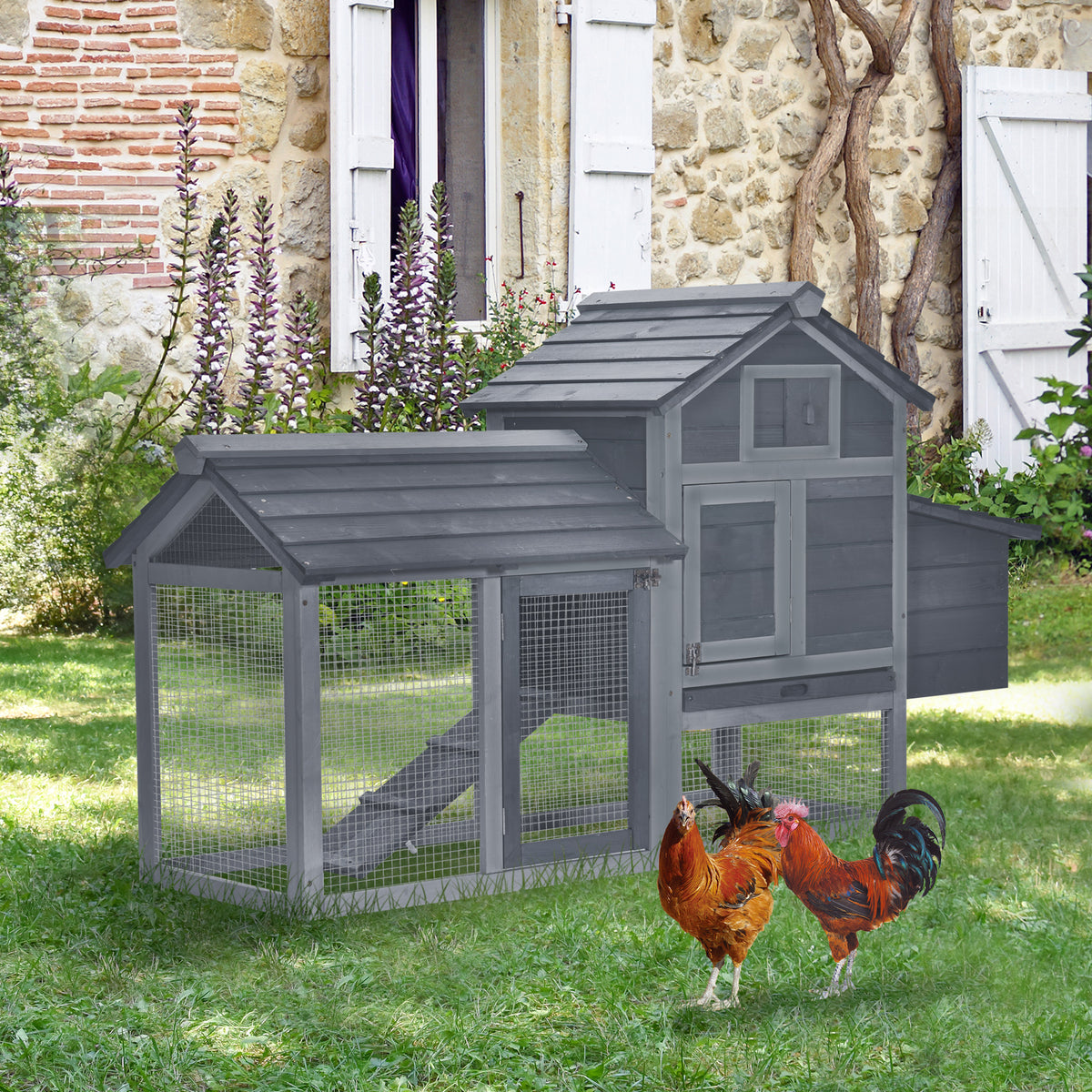 59" Small Wooden Chicken coop Hen House Poultry Cage for Outdoor Backyard with 2 Doors, Nesting Box and Removable Tray, 