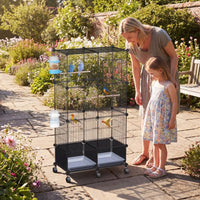 1Pc 46in Bird Cage Spacious Indoor Pet Bird House With 4 Wooden Perches 2 Slide-Out Tray 2 Water Bottle Feeder Lockable 