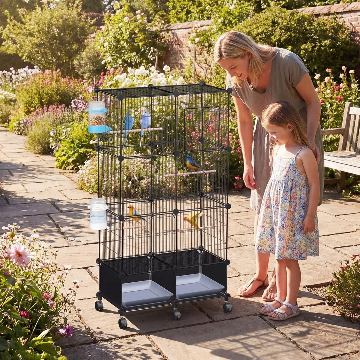 1Pc 46in Bird Cage Spacious Indoor Pet Bird House With 4 Wooden Perches 2 Slide-Out Tray 2 Water Bottle Feeder Lockable 
