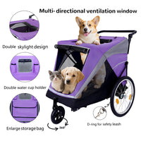 2-in-1 Bike Trailer & Push Cart for Pets - Detachable Bike Hitch & Push Handle Included - Quick Release Wheel, Internal 