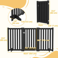 3-Panel Foldable Dog Gate with Feet for Medium Dogs and Below, Black