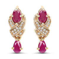 1.12 Carat Genuine Ruby and White Diamond 14K Yellow Gold Earrings