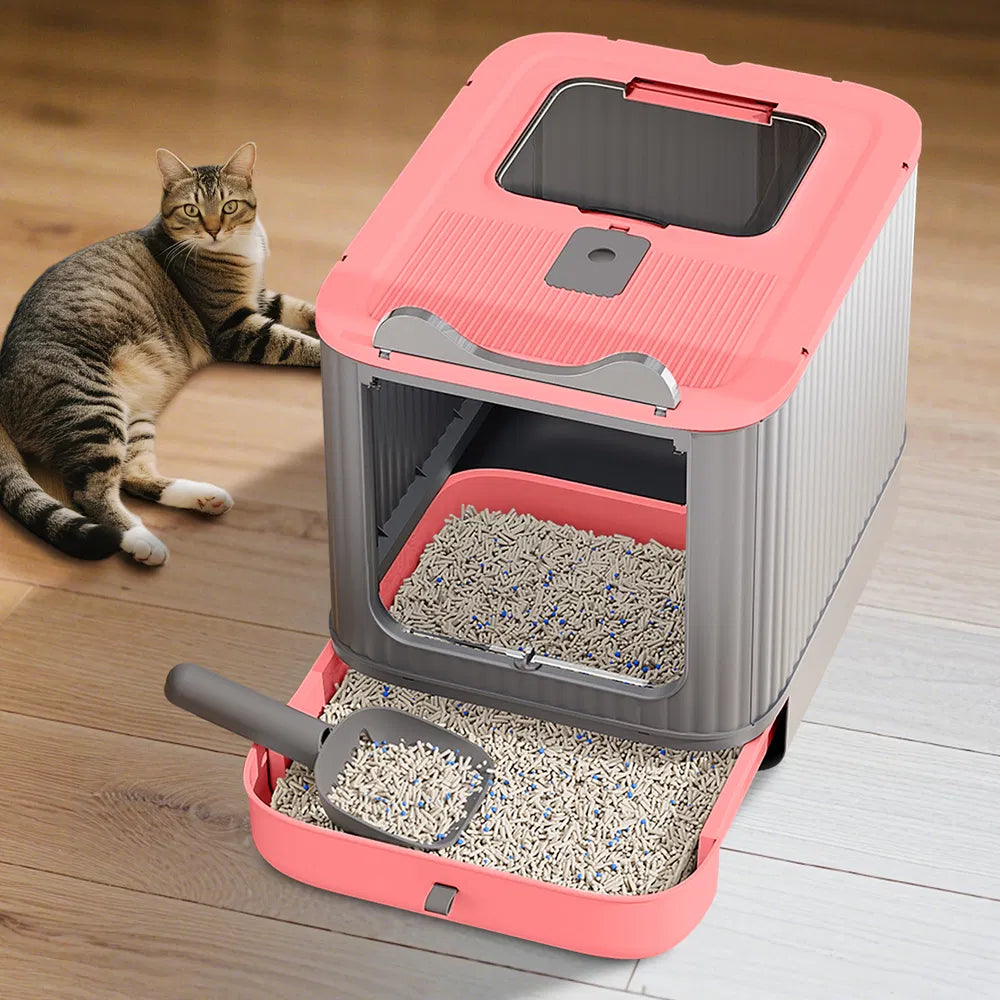 Elevated Leak Proof Elf Pink Cat Litter Box, Made Of Sturdy And Durable Materials, Also Suitable For Multi Cat Household