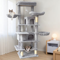 68in Tall Multi-Level Green Cat Tree with Hammocks, Hanging Basket, Cat Cave, Removeable Cushion, Scratching Posts - Plu