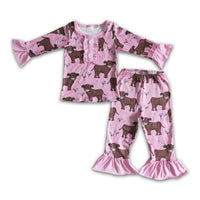 Cow print pink long sleeve pants girls pajamas - BIG FRENCHIES
