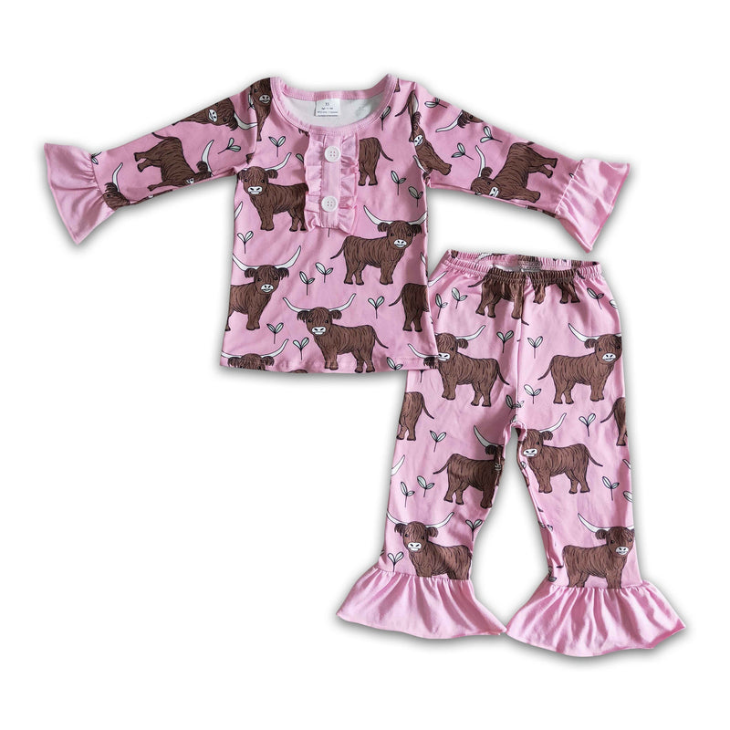 Cow print pink long sleeve pants girls pajamas - BIG FRENCHIES