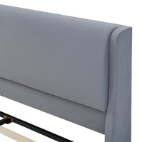 Queen Size Upholstered Platform Bed Frame with Dual Cat Caves, LED Lighted Pet Nests at Footboard, Gray