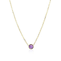 14k Yellow Gold 17 inch Necklace with Round Amethyst