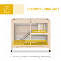 Rabbit Hutch with Wheels, Desk and Side Table Sized, Wooden Rabbit Cage, Waterproof Small Bunny Cage with Removable Tray