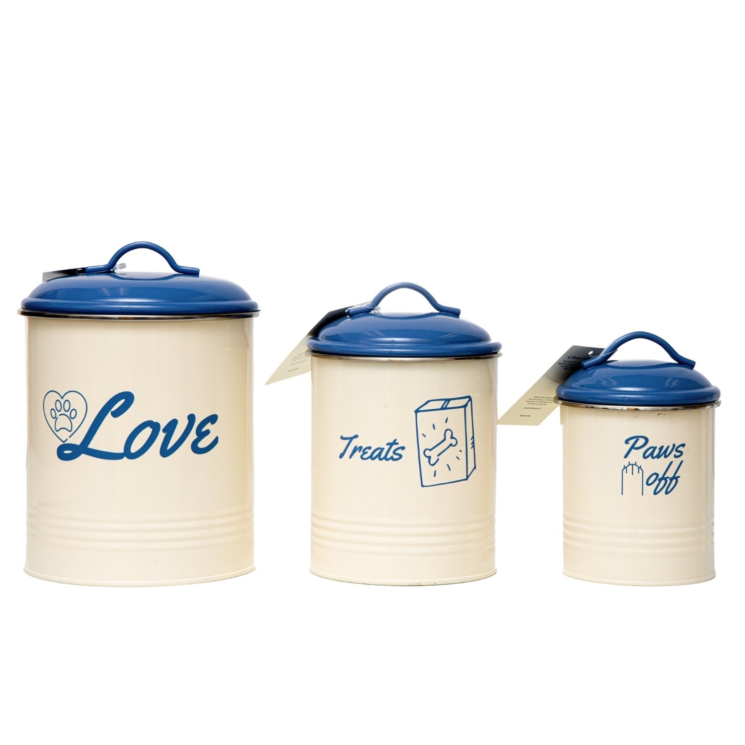 Country Living Set of 3 Pet Treat Canisters, Dog Treat Storage – French Blue Lid - BIG FRENCHIES