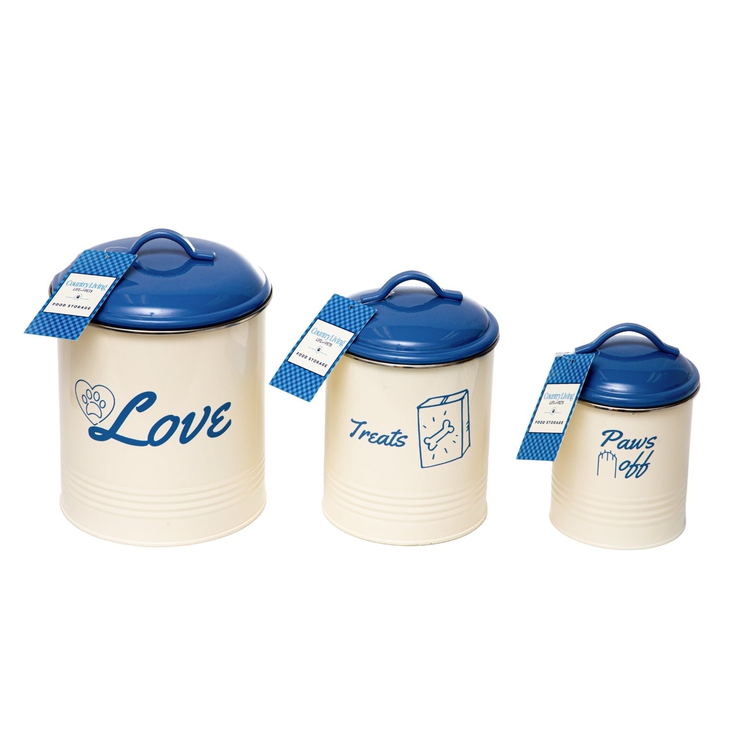 Country Living Set of 3 Pet Treat Canisters, Dog Treat Storage – French Blue Lid - BIG FRENCHIES